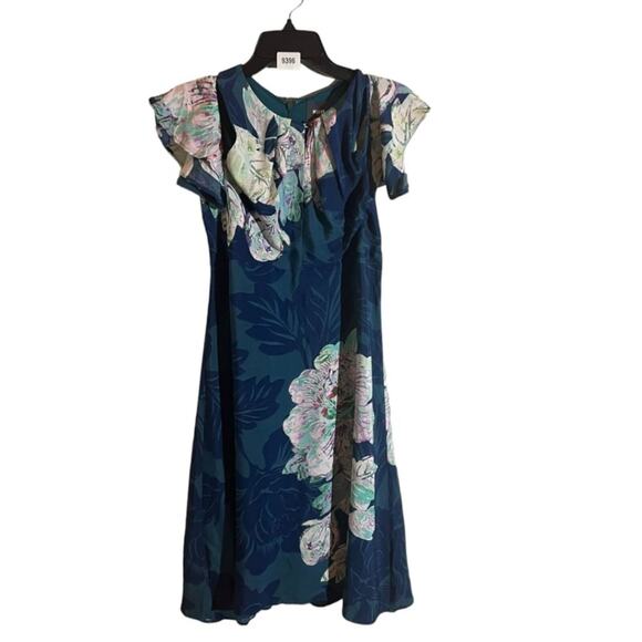 Anthropologie Maeve boho Elia Open Shoulder Floral Lined Dress Sz 2 Turquoise - Picture 1 of 6